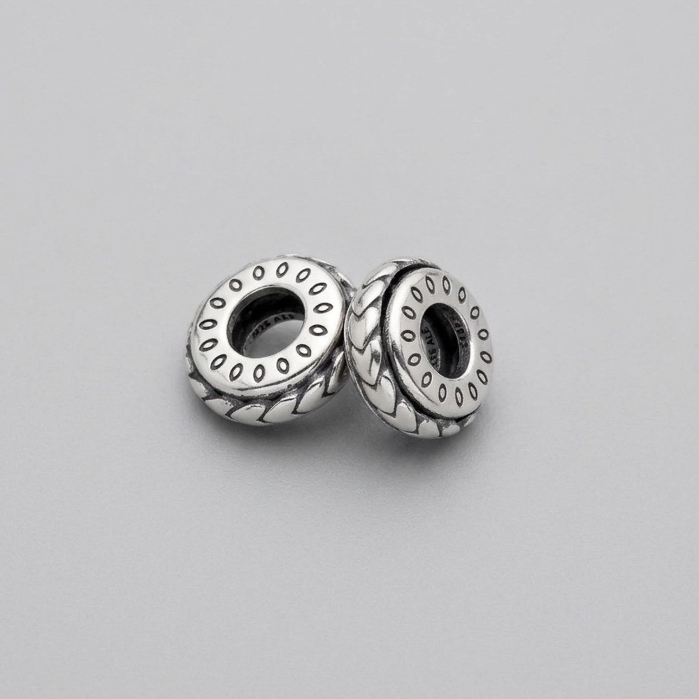 Silver Toned Braided Heart Spacer Charms Set Metalwork Textured Jewelry Bracelet
